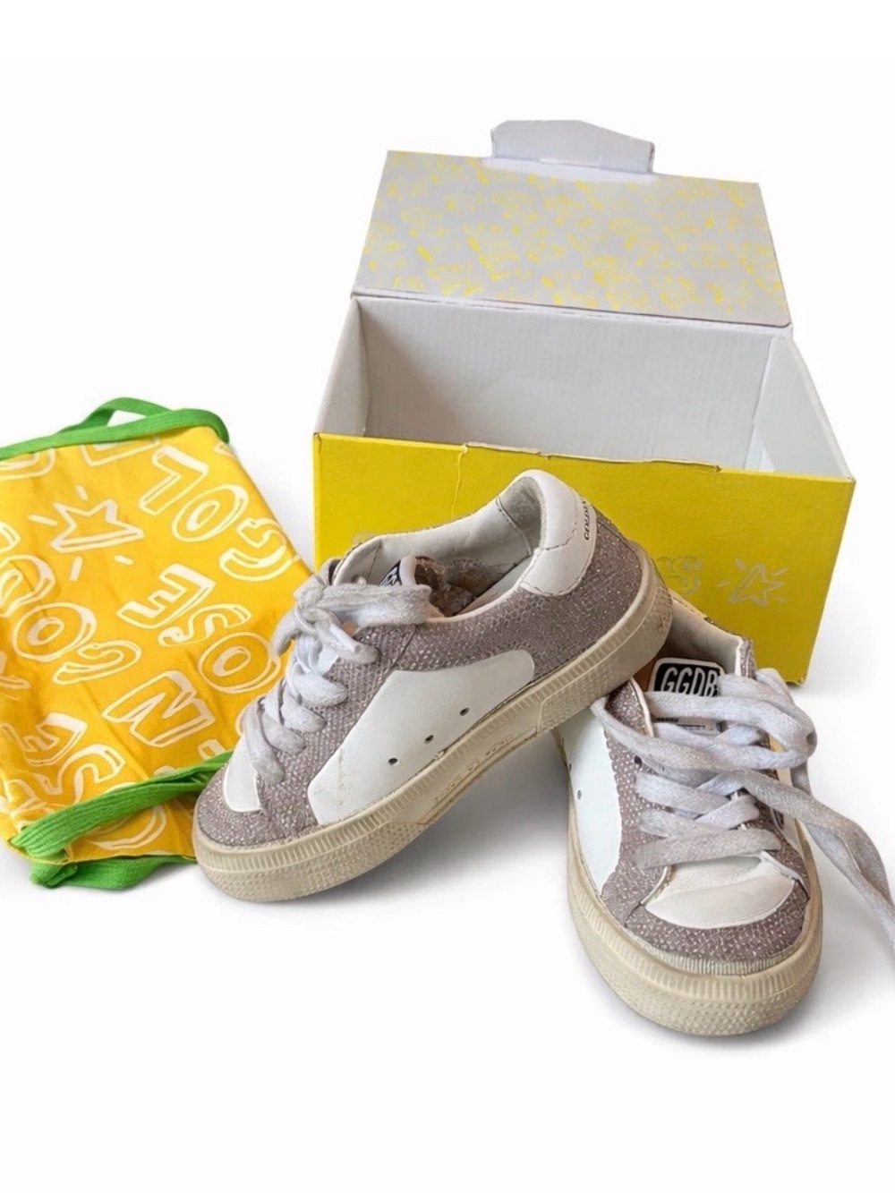 Golden Goose Pink Glitter Low-Top Sneakers in Light Pink and White
